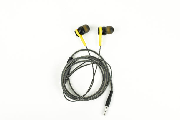 top view of folded earphone isolated on white background with cutout