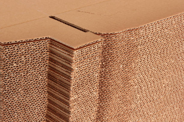 Cardboard box close-up. Abstract texture background. stock photo