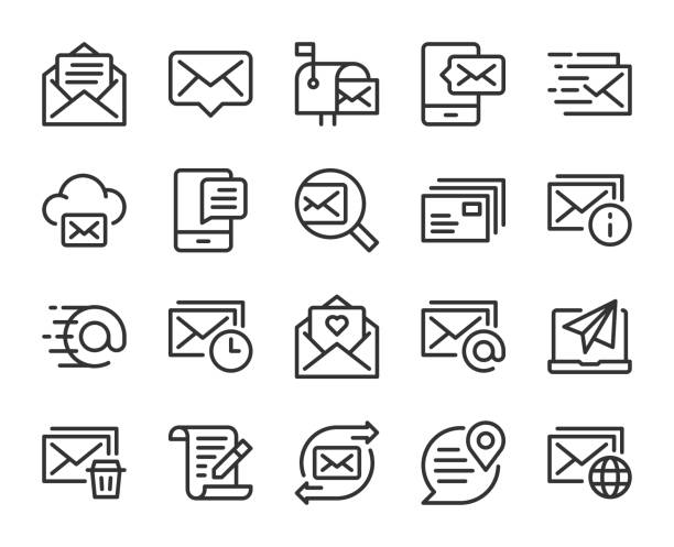 mail und messaging - zeilensymbole - wireless technology transfer image cloud symbol stock-grafiken, -clipart, -cartoons und -symbole