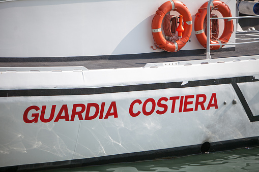 Close up of an Italian Coast Guard vessel, \