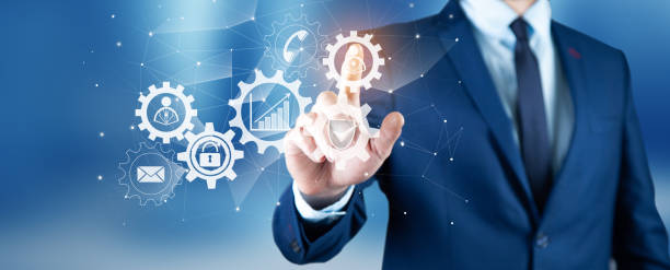 istock Automation for business technology management and workflow diagram with gears 1294258723