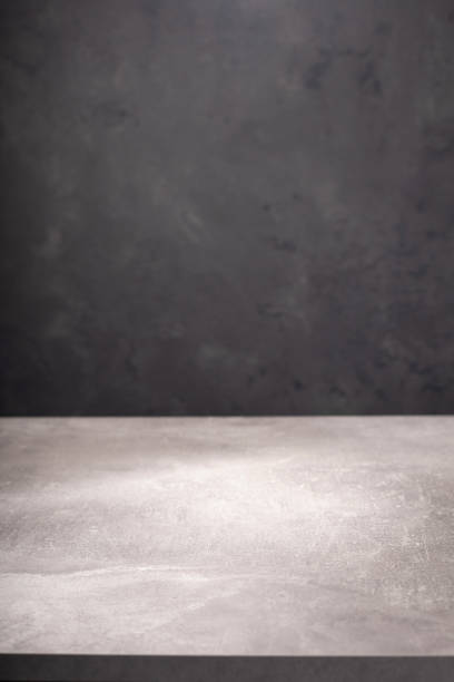 wooden desk table or shelf near concrete painted wall background texture surface, front view of tabletop wooden desk table or shelf near concrete painted wall background as texture surface, front view of tabletop white shabby chic desk stock pictures, royalty-free photos & images