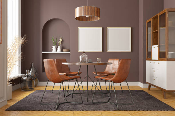 elegante interno moderno sala da pranzo - surrounding wall wall color image architecture foto e immagini stock