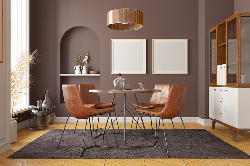 Stylish and modern dining room interior. 3d Render