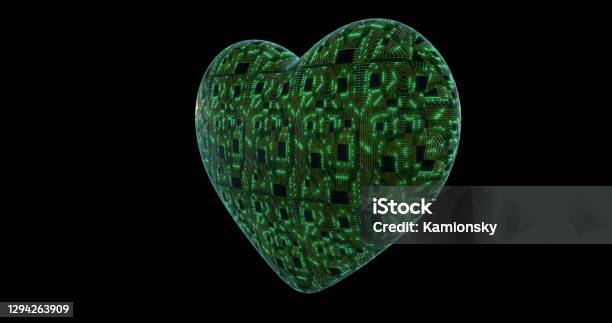 Cpu Heart Vector Heart With Mounting Board And Chips Digital Neural Network Cpu Energy ...