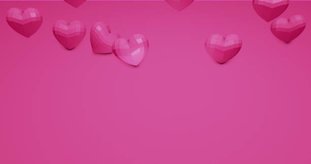 istock Pink cute falling polygonal hearts. Valentines Day. event background. 3D rendering 3D illustration 1294264418