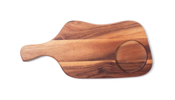 istock Brown wood cutting board with handle isolated on white background 1294268063