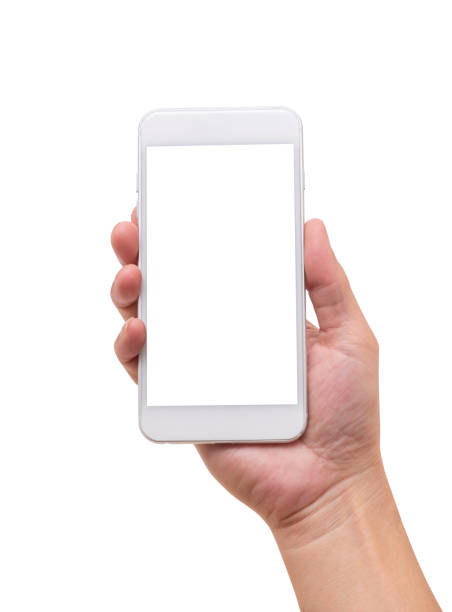 istock Hand holding a white smartphone with blank screen isolated on white background 1294268102