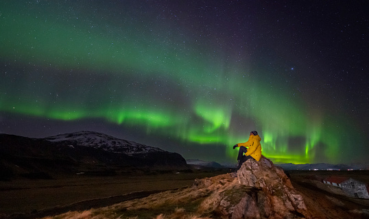 Landscape of amazing beautiful natural phenomenon Aurora Borealis