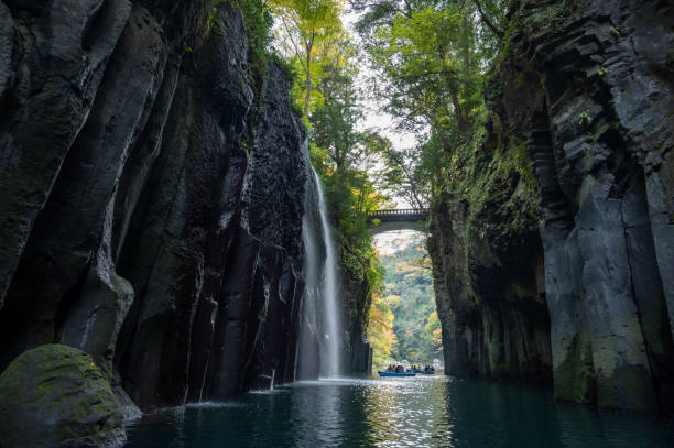 View of Takachiho Gorge, a beautiful autumn canyon
