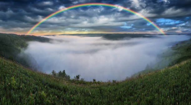 beautiful landscape with a rainbow in the sky - ts9 imagens e fotografias de stock