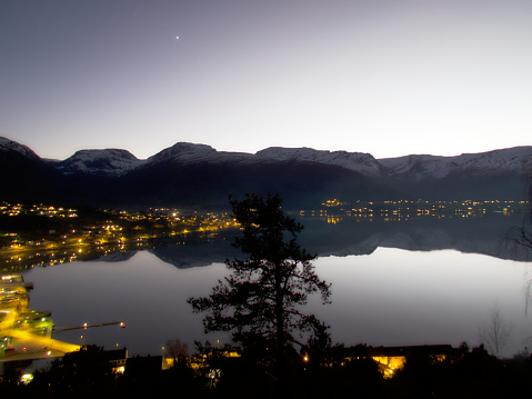 A beautiful view from a Norwegian city at night