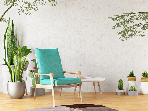 Armchair with Plants. 3d Render