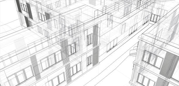 istock Architecture, great design for any purposes. 3d illustration architecture urban city modern building perspective abstract background. Urban building vector illustration. 1294297676