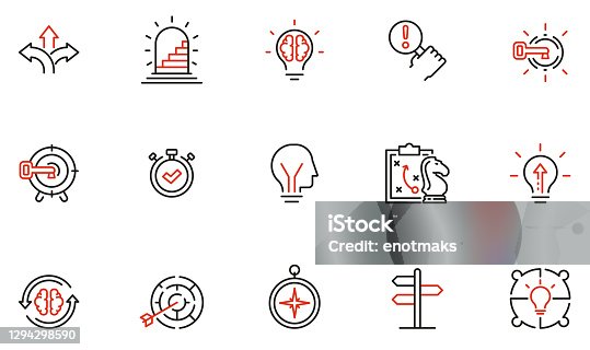 istock Vector Set of Linear Icons Related to Decision-Making Process, Problem Solving, Need to Choose. Mono Line Pictograms and Infographics Design Elements 1294298590