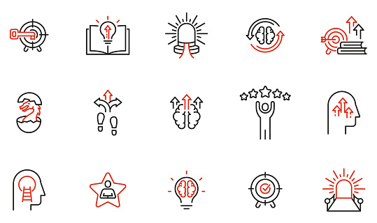 Vector Set of Linear Icons Related to Coaching, Career Development and Striving for Self-Realization. Mono Line Pictograms and Infographics Design Elements - part 3