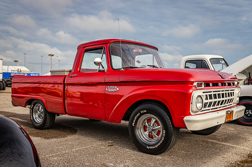 Daytona Beach, FL - November 29, 2020: 1965 Ford F-100 pickup at a local car show.