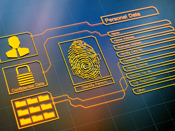 Person identity concept with touch screen biometrics security by fingerprint Internet Cyber Security digital concept graphics card stock pictures, royalty-free photos & images