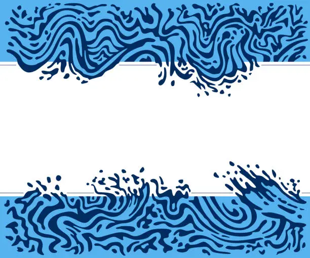 Vector illustration of Top and bottom border - abstract water wave background