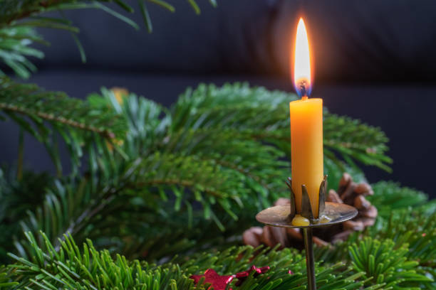Christmas decorations and beeswax candles on the Christmas tree.
