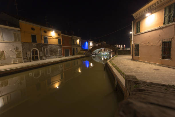 Comacchio, Italy - December 28, 2019: street view in Comacchio during Christmas vacations