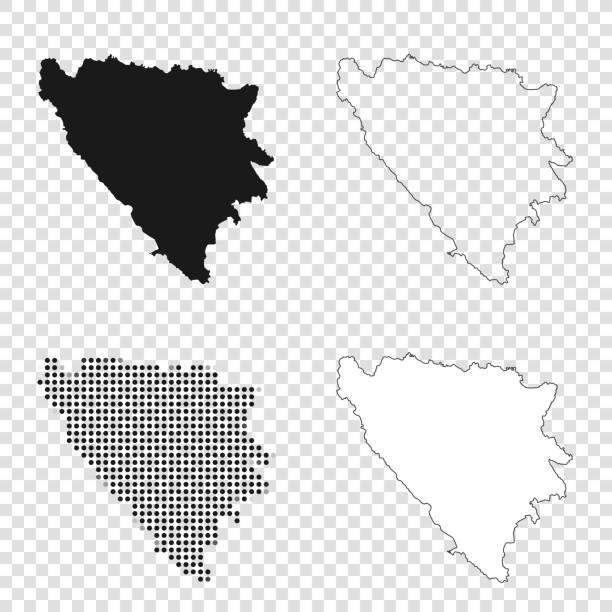 Bosnia and Herzegovina maps for design - Black, outline, mosaic and white Map of Bosnia and Herzegovina for your own design. With space for your text and your background. Four maps included in the bundle: - One black map. - One blank map with only a thin black outline (in a line art style). - One mosaic map. - One white map with a thin black outline. The 4 maps are isolated on a blank background (for easy change background or texture).The layers are named to facilitate your customization. Vector Illustration (EPS10, well layered and grouped). Easy to edit, manipulate, resize or colorize. bosnia and herzegovina stock illustrations