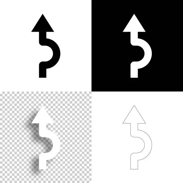 Vector illustration of Direction arrow going around. Icon for design. Blank, white and black backgrounds - Line icon