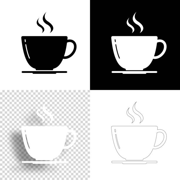 ilustraciones, imágenes clip art, dibujos animados e iconos de stock de taza de café. icono para el diseño. fondos en blanco, blanco y negro - icono de línea - steam coffee cup black coffee non alcoholic beverage