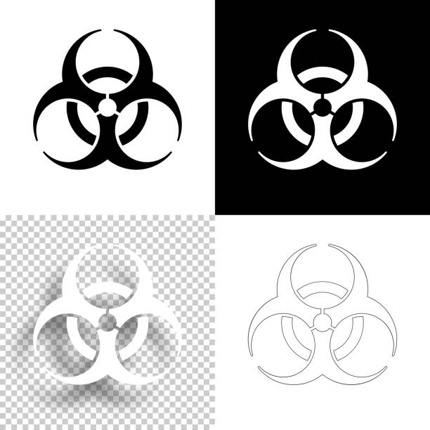 Biological hazard symbol. Icon for design. Blank, white and black backgrounds - Line icon Icon of "Biological hazard symbol" for your own design. Four icons with editable stroke included in the bundle: - One black icon on a white background. - One blank icon on a black background. - One white icon with shadow on a blank background (for easy change background or texture). - One line icon with only a thin black outline (in a line art style). The layers are named to facilitate your customization. Vector Illustration (EPS10, well layered and grouped). Easy to edit, manipulate, resize or colorize. And Jpeg file of different sizes. chemical weapons stock illustrations
