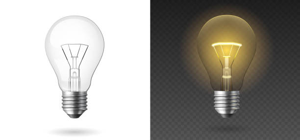 リアルな電球。輝く黄色と白の白色のフィラメントランプ - ハロゲン電球点のイラスト素材／クリップアート素材／マンガ素材／アイコン素材