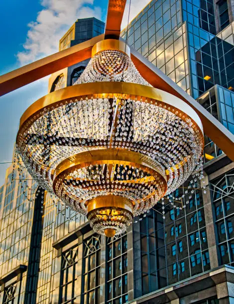 Worlds largest outdoor chandelier located on East 14th street and Euclid Avenue in the Playhouse Square district of Cleveland