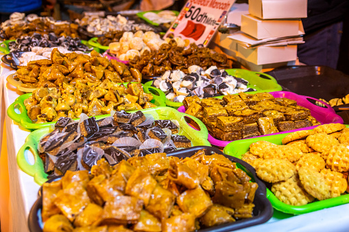 Pastries and Sweets of Morocco in the street market of marrakesh
