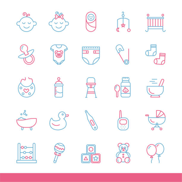 ilustrações de stock, clip art, desenhos animados e ícones de baby line icon set. - bouncer