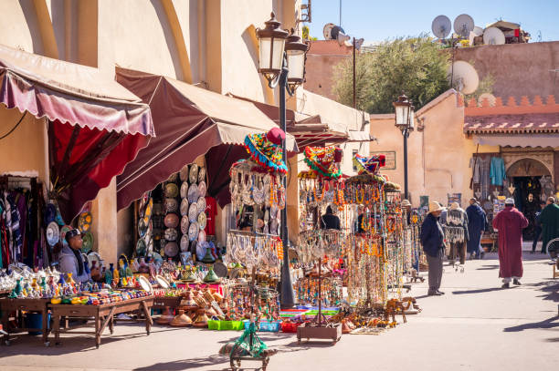 Marrakech, Morocco - January 21, 2018: street stores in Marrakesh
