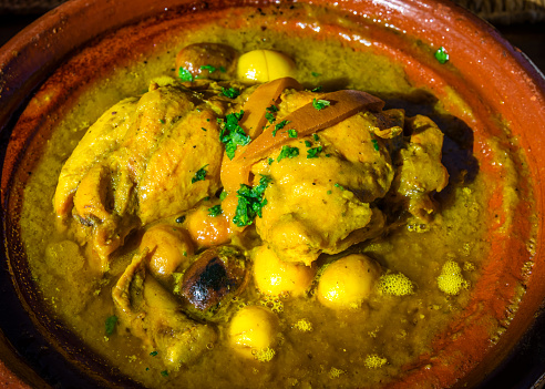 traditional Moroccan tajine with chicken, lemon and olives