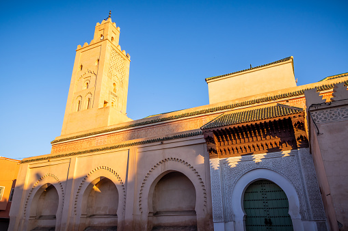 mosque in Marrakesh medina at sunset