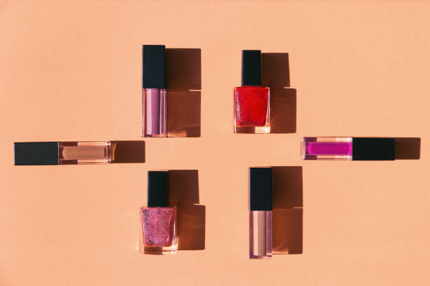 istock Set of decorative cosmetics on colorful pastel background. 1294323667