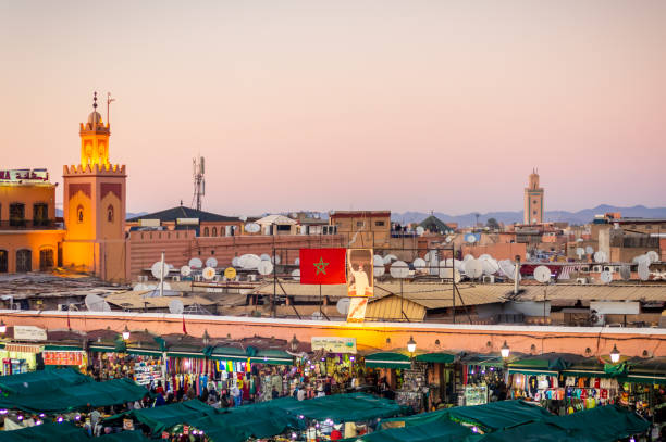 istock Evening Djemaa El Fna Square with Koutoubia Mosque, Marrakech, Morocco 1294324566