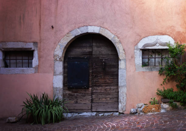 An old wooden door in Old Town Annecy, France