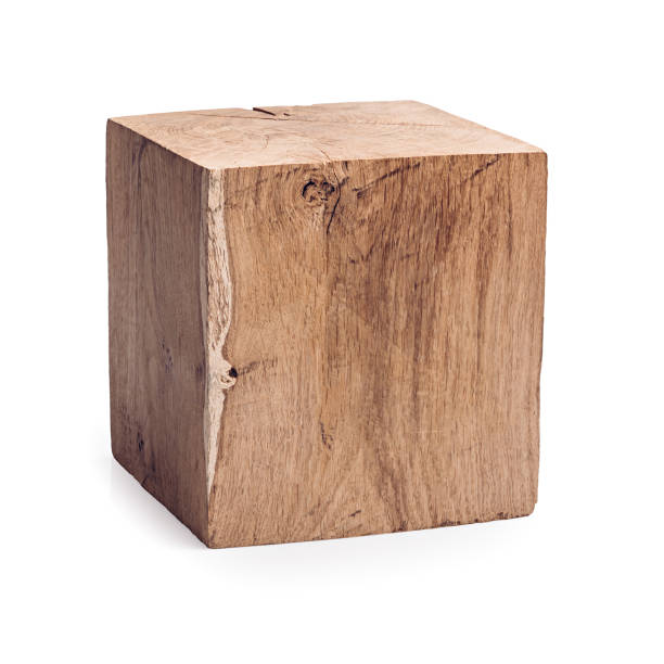 20 cm solid oak cube isolated on white. Interior design wood decor stock photo