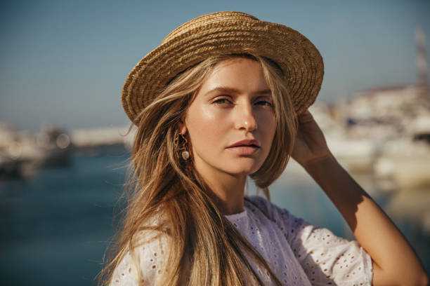 Woman walking by the marina