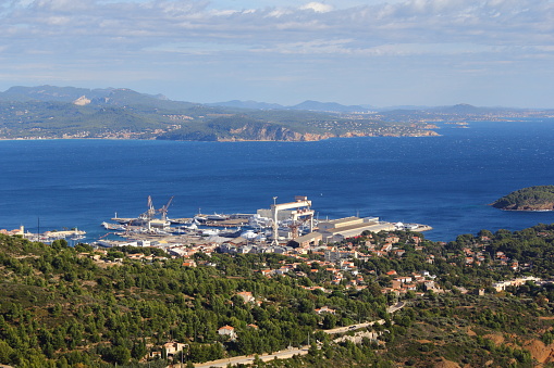 The coastal landscape of the Calanques National Park in the south of France near the city of La Ciotat.