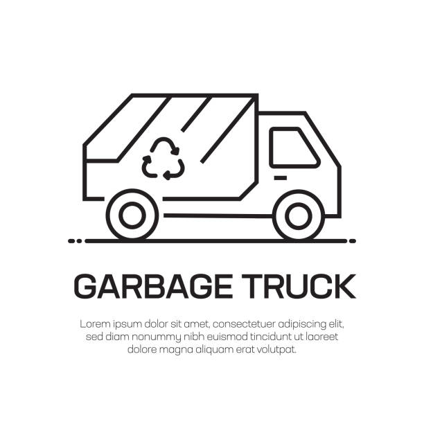 ilustraciones, imágenes clip art, dibujos animados e iconos de stock de icono de la línea vectorial del camión de basura - icono de línea delgada simple, elemento de diseño de calidad superior - camion de basura
