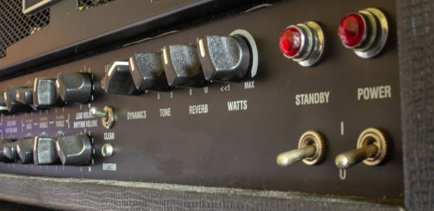 istock Buttons, knobs and lights of a guitar amplifier 1294343008