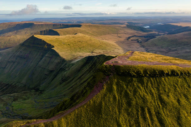 Aerial view of the summit of Pen-y-Fan,  the tallest peak in South Wales Aerial view of the summit of Pen-y-Fan,  the tallest peak in South Wales, UK wales mountain mountain range hill stock pictures, royalty-free photos & images