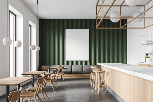 istock White and green bar interior with poster 1294345475