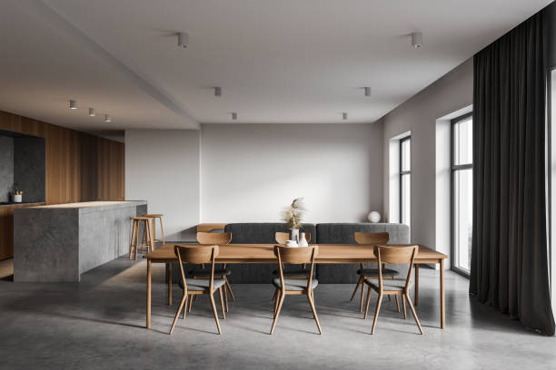 istock White and wooden kitchen interior with table 1294347299