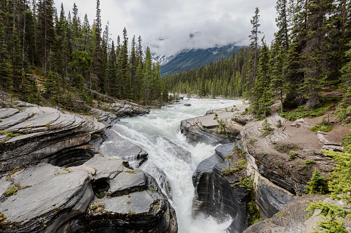 Athabasca Falls is a waterfall in Jasper National Park on the upper Athabasca River, approximately 30 kilometres south of the townsite of Jasper, Alberta, Canada