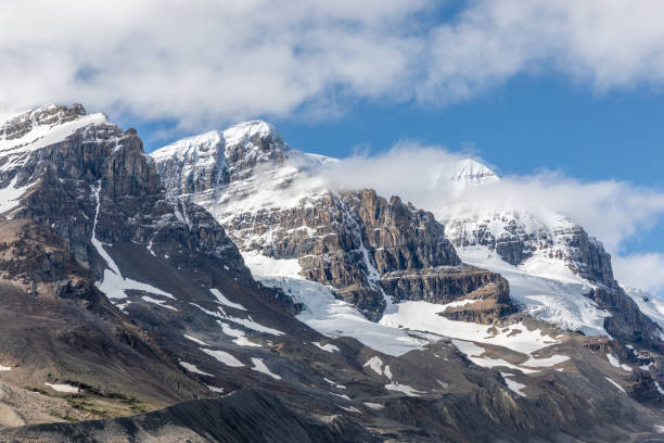 Athabasca Glacier and Mount Andromeda are part of the Columbia Icefield, the largest ice field in the Canadian Rockies. The Columbia Icefield is located in Jasper National Park, Alberta, Canada.