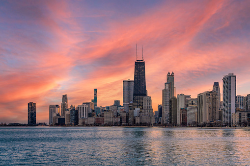 Chicago cityscape at golden hour